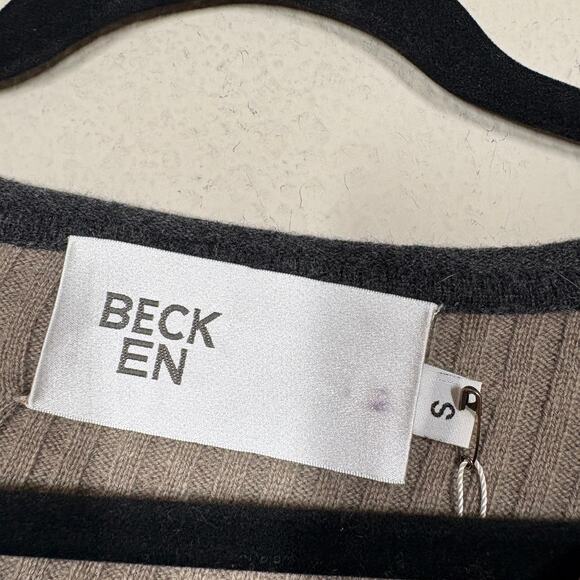 BECKEN Small Cashmere Wool Patched Sweater Colorblock Crew Neck Long Sleeves - Picture 4 of 8